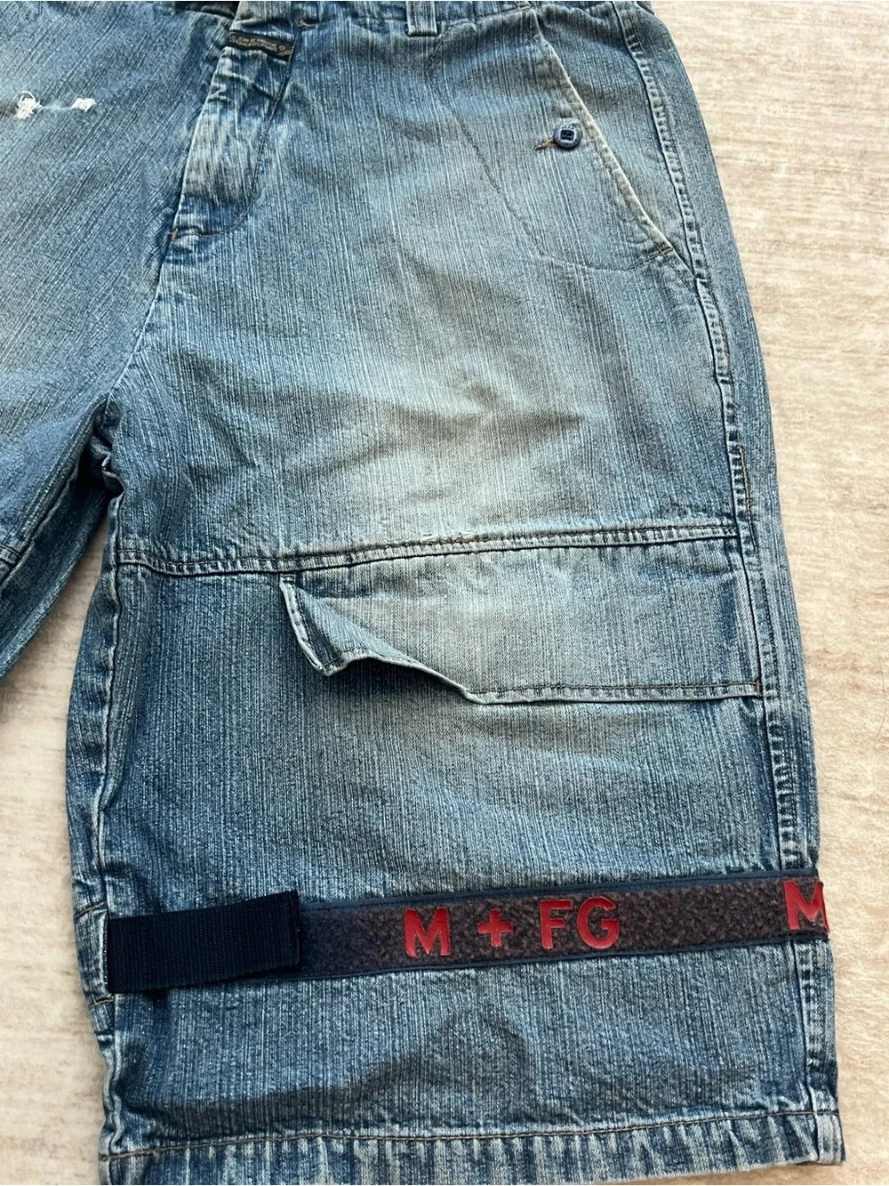 Marithe Francois Girbaud Blue Denim Cargo Shorts size 34